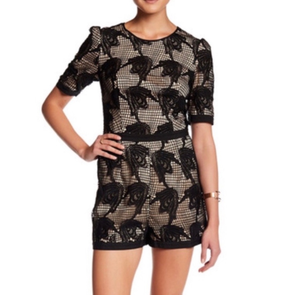 Charlie Jade Black Lace Short Sleeves Romper